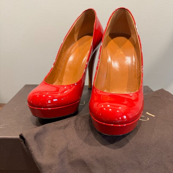 Gucci Red Vernice Crystal Tabasco Platform Heels - Picture 2 of 7